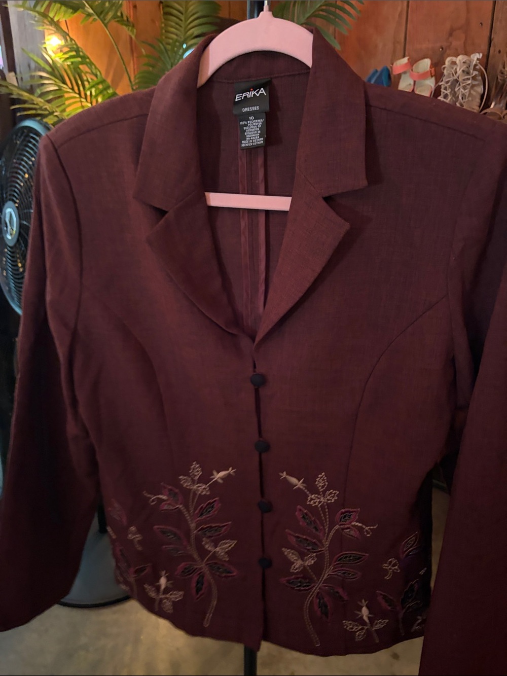 Erika Plum Embroidered Button-Front Blazer